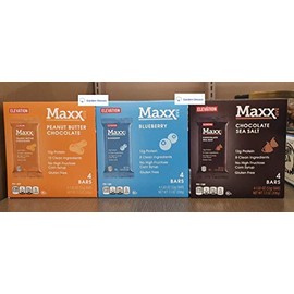 Elevation Maxx Bar Peanut Butter Chocolate, Blueberry, Chocolate Sea Salt 7.3oz 208g (3 Boxes)