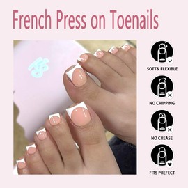 240pc Nude Pink Press on Toenails Women with Glue Tabs, French Tip Toe Nail Press ons Short Square Fake Toenails Press on Nails Toes Acrylic Nails False Glue on Toe Nails Pedicure Nails for Toes Feet