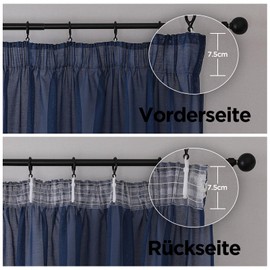 Joydeco Set of 2 H 160 x W 140 cm Royal Blue Voile Short Curtains with Ruffle Tape Transparent Polyester Curtain Modern Living Room Bedroom