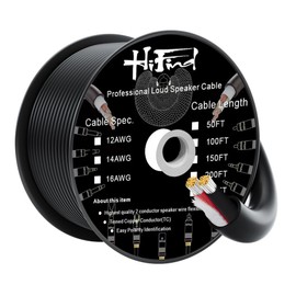 HiFind 14/2 Gauge Speaker Wire Cable 150 Ft-Tinned OFC Copper-UL CL3 Rated- Indoor/Outdoor-Pro Series 14 AWG-UV PVC Jacket&Cotton, Hi-Fi Sound for Car Audio,Home Theater Speakers,Stereos-Black
