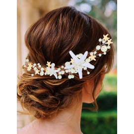 Catery Wedding Hair Vine Starfish Headband Pearl Headpiece Bridal Hair Accessories for Brides