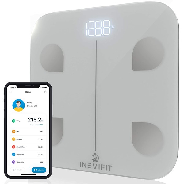 INEVIFIT Smart Body Fat Scale, Highly Accurate Bluetooth Digital Bathroom Body Composition Analyzer, Measures Weight, Body Fat, Water, Muscle, Visceral Fat & Bone Mass for Unlimited Users (Silver)