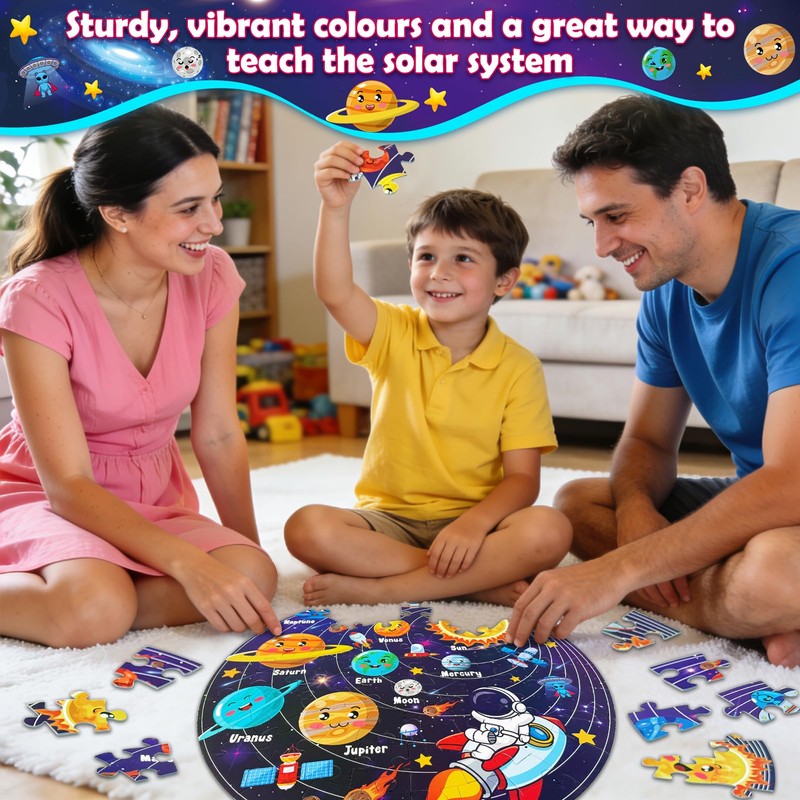 UNGLINGA 70 Piece Solar System Floor Puzzles for Kids Ages