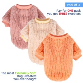Pet Sweaters, Pack of 2 or 3, Ultra Soft and Warm Dog Clothes, Cat Coat, Jacket for Small or Medium Dogs, Boy or Girl (Ivory, Pink, Coral, X-Small)