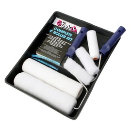 Paint Roller Set, 7 Pieces Twin Medium Pile Paint Roller Set with Tray & Frame | 2 x 9" Roller Sleeve, 1 x 4" Foam Roller Sleeve, 2 x Emulsion Mini Roller Sleeves | Painting Walls & Ceilings Set
