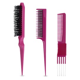 3 Pieces Hair Comb Styling Set,Triple Teasing Comb Hair Pick Combs with Rat Tail Pick for Women Men Lift Hair Comb for Wavy Curly Long Hair (Purplr)