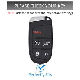 Qunzes Key Fob Cover with Heavy-duty Keychain for Grand Cherokee Renegade Dodge Durango, Black, Small