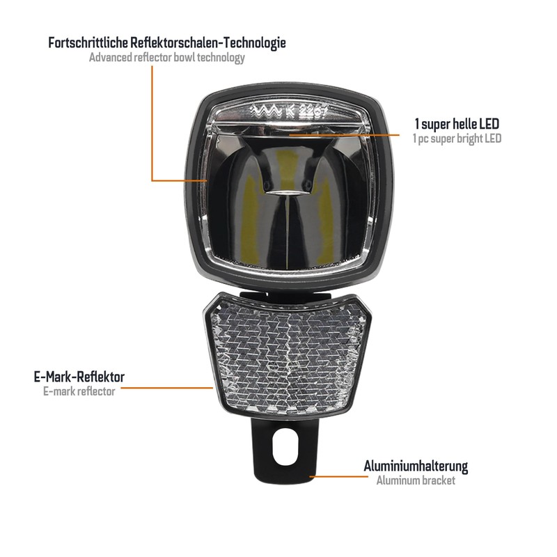 ADDVIEW E-Bike Front Light 120 Lux Hammer E120 - LED