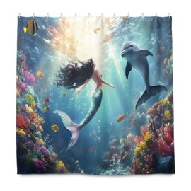 innewgogo Beautiful Mermaid Dolphin Shower Curtain Liner with Metal Grommets Water - Resistant Lightweight for Shower Curtain for Standard Showers Bathroom Master Bathroom, 72x72 Inches