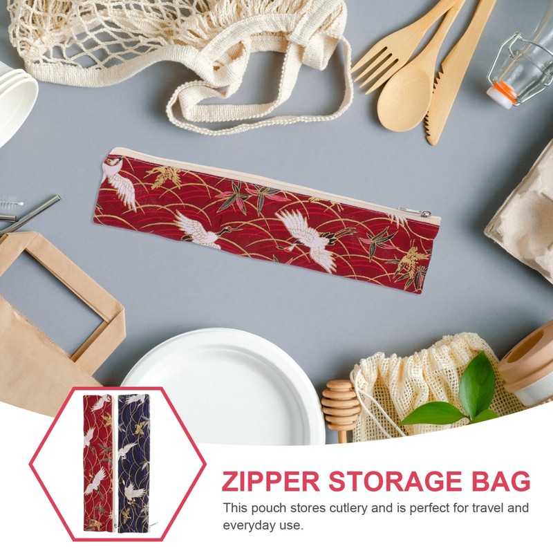 TOPBATHY Japanese fabric cutlery bag with zip, multifunctional storage for