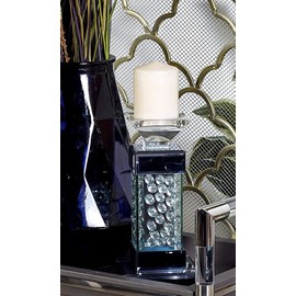 Ebros Gift Modern Chic Beveled Floating Crystals Glass and Metal Decorative Single 2.75" Diameter Pillar Candle Candleholder Sculpture Contemporary Home Ambiance Accent (11)