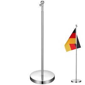 HANABASS Flag Holder, Flagpole Flag Stand, Flag Base, Mini Flag Holder, Desk Flag Holder, Telescopic Flagpole, Table Flag, Table Flag Stand for Home Office, Silver 27.5 cm