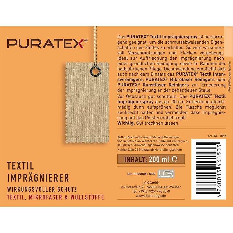 PURATEX LCK Impregnator for All Textiles on Furniture and Car
