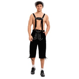 YTWS Black Mens Oktoberfest Lederhosen Outfit German October Festival Costume