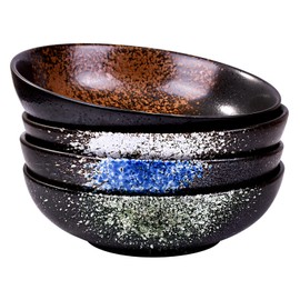 LMRLCS Large Pasta Bowls About 37.2 oz Ceramic Salad Bowls 8 Inch Serving Bowl Set of 4 Wide and Shallow Bowl Japanese Ramen Bowls for Soup Cereal Oatsl Fruit and Rice Microwave and Dishwasher Safe