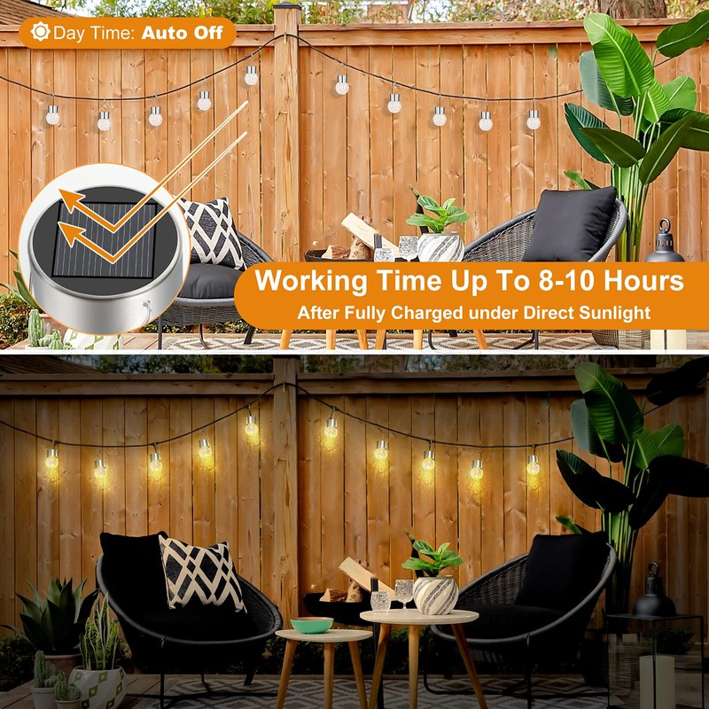 12Pack Hanging Outdoor Solar Lights - Decorative Cracked Glass LED