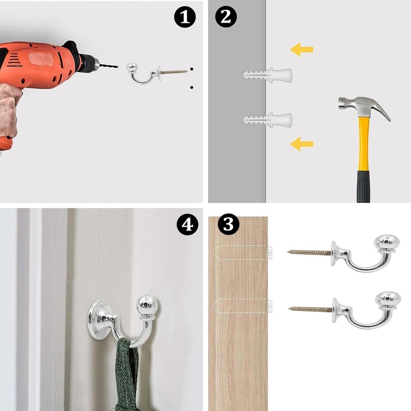INBOLM 2pack Tie Back Hooks For Curtains Silver Curtain Tie