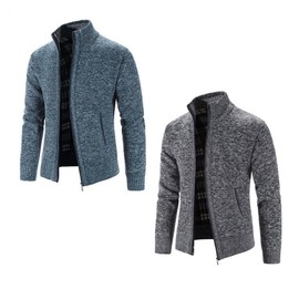 Classic winter men's knit zip-up Cardigan navy/4XL