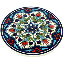 GURU SHOP Oriental Ceramic Coaster, Round Coaster with Mandala Motif, Pattern 5, Blue, 1 x 16 x 16 cm, Coasters, Trays