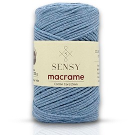 Sensy Premium 2mm - 160 Yards 100% Recycled Cotton Macrame Cord Crochet Bag Cord Macrame Rope Crochet Thread (Baby Blue)