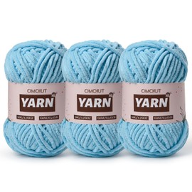 3 Packs Plush Chenille Chunky Crochet Yarn - Baby Yarn for Crocheting Soft - Velvet Yarns Knitting for Blankets Crafts - Fluffy Amigurumi Yarns 150g / 196.8yds (3 Azure)