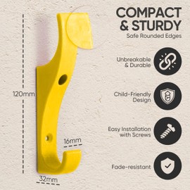 Toughook Unbreakable Plastic Safety Coat Hooks 10 Pack (Yellow)