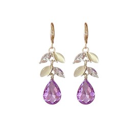 XFSRG Elegante Damen Ohrringe mit Tropfenform und lila Kristall, Gold hängend Schmuck für Hochzeit und besondere Anlässe