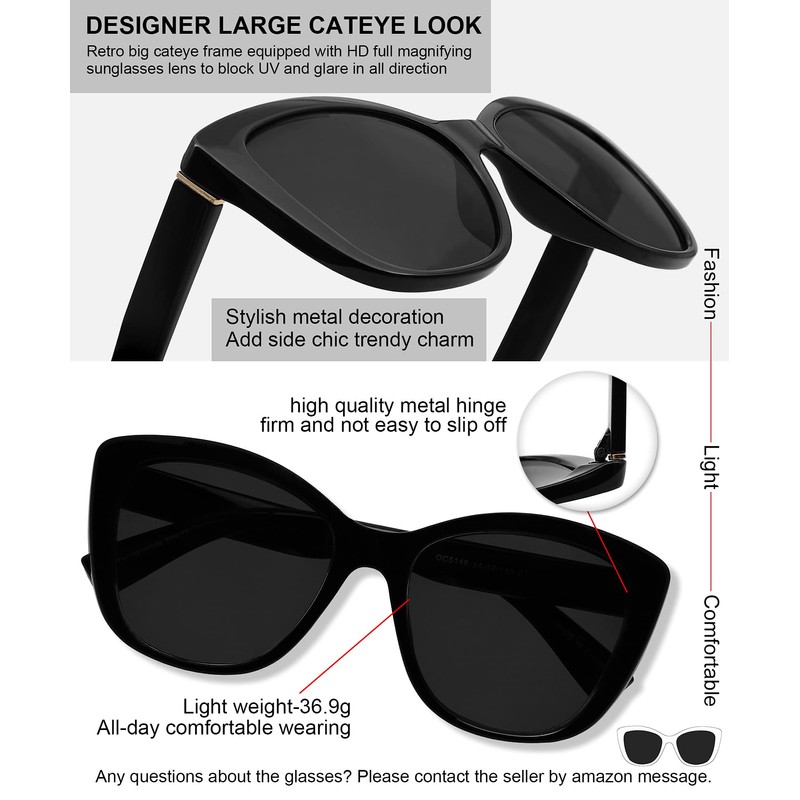 MARE AZZURO Cat Eye Reading Sunglasses Women Oversized Square Sunglasses