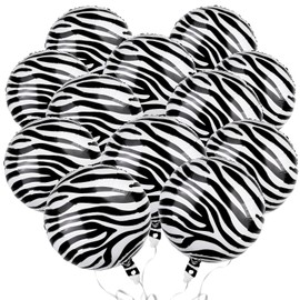 12 Pcs 18 inch Zebra Print Aluminum Foil Balloons Jungle Animal Patterns Round Aluminium Foil Balloons Wildlife Print Balloons for Zoo Themed Jungle Safari Themed Birthday Decorations (Zebra Print)