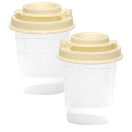 Tupperware Personal Midgets Salt and Pepper Shakers Clear with Off White Seals