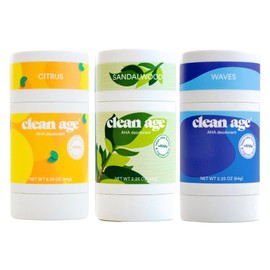 Clean Age AHA Deodorant for Teens | Aluminum-Free, Safe for Sensitive Skin | 3 Pack 2.25 oz Ea - Citrus, Sandalwood, Waves