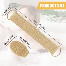 Ptwola Exfoliating Back Scrubber Band & Glove, Natural Hemp Shower Bath Towel Strap with Mitt, Durable Body Wash Deep Cleaning Brush Loofah with Handle Dead Skin Removal for Men Women
