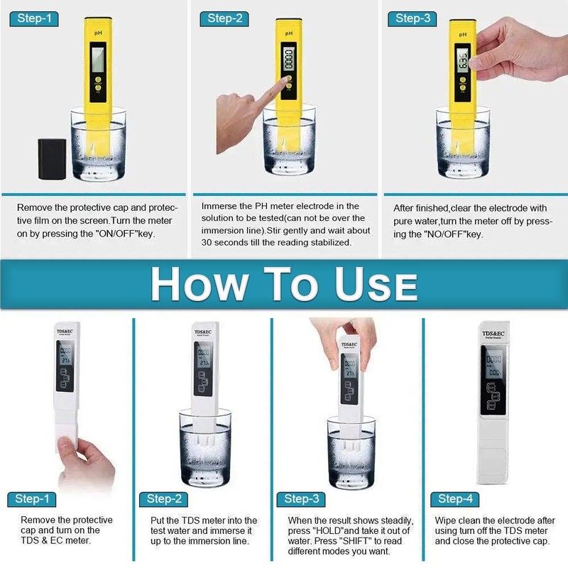 2Pcs PH Meter, TDS Meter Combo, Pool Water Test Kit,