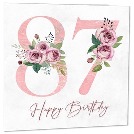 87th Birthday Card for Women - Floral 87th Birthday Cards for 87 year old woman Eighty Seven, Eighty Seventh Ladies Nan Grandma Mum Aunt Sister Mom Friend