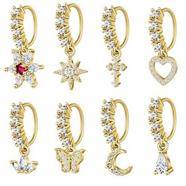 Calkkrer Pack of 8 Nose Piercing Ring, Septum Ring, Gold, Lip Piercing, Fake Septum, Nose Ring with Flower, Star, Butterfly, Tragus Helix Cartilage Piercing Set
