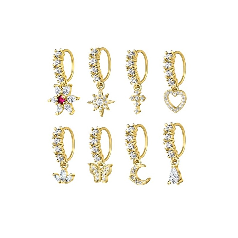 Calkkrer Pack of 8 Nose Piercing Ring, Septum Ring, Gold,