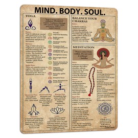 PAIION Mind Body Soul Knowledge Metal Poster, Meditation Breathing Vintage Sign For Yoga Studio, Meditation Space Wall Decor, Mindfulness Educational Chart For Yoga Trainers 16"x12"