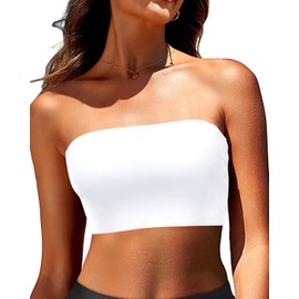 Bandeau Bikini Tops for Women - Strapless Swim Top Bathing Suit Tube Swimsuit Tops White M