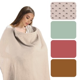 Nursing Cover for Breastfeeding, Muslin Privacy Breast Feeding Cover with Rigid Hoop, Breathable 100% Cotton Nursing Apron Stroller Car Seat Cover