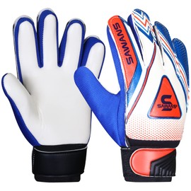 Football Goalkeeper Gloves Boys Kids Children Youth Adult Soccer Goalie Protection Goal Keeping Gloves Finger Support Wrist Junior Anti Slip Palm (Size 7 for size S-M adult, Blue/White)