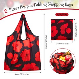Weewooday 2 Pieces Poppies Folding Shopping Bags Remembrance Day 25.2 x 17.3 Inches Lightweight Foldable Reusable Pouch Bags Water Resistant Tote Groceries Bag for Storage Shopping Daily Use