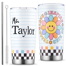 Teacher Appreciation Gifts for Men Women DIY Custom Name Thank You Teacher Tumbler Mug 20OZ Smile Sunflower Stainless Steel Cup for Birthday Graduation Back to School Teacher’s Day Retirement Gift