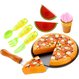 Cutting Play Food for Toddler Kids Toy Kitchen, Pizza Toy Set Pretend Cooking Fast Food Playset Educational Toy for Ages 3+ Years