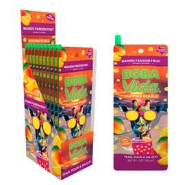 BobaVida Mango Passionfruit Boba Pearls - Popping Boba for Drinks, Desserts & Food Toppings - Non-GMO Fruit Boba Pearls - 3oz Each, 10 Boba Packets with Straws