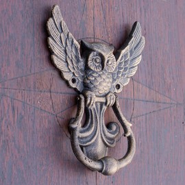 Antikas Door Knocker with Owl Design, Cast Iron Door Fitting, Antique Style