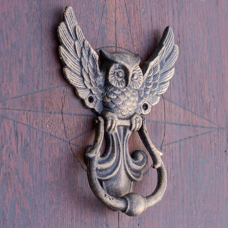 Antikas Door Knocker with Owl Design, Cast Iron Door Fitting,