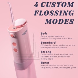 Water Flosser [Pink Mini Cordless Portable Travel] Water Teeth Cleaner Pick pik IPX7 Waterproof for, Gums, Braces Care and Travel with 3 Flossing Tips, Rechargeable, Battery Life, Plaque Removal