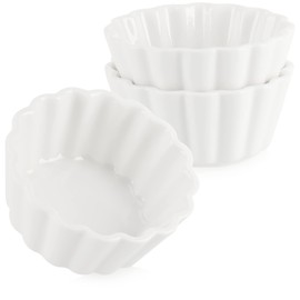 com-four® 3-Piece Serving Set - Small White Serving Bowls - Grosgrain Ceramic Bowls for Appetizers and Desserts (3 Pieces - Round/Grosgrain Ribbed)