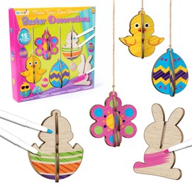 abeec Colour Your Own Easter Decorations | DIY Wooden Easter Craft Kit for Kids | 15 Hanging Ornaments with Felt Tip Pens & Twine | Fun Easter Tree Decorations & Creative Activity for Spring