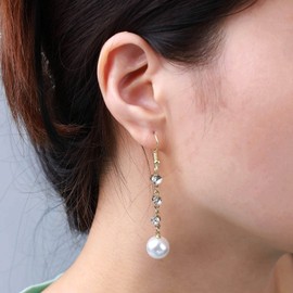 Yienate Long Pearl Drop Dangle Earrings Gold Crystal Tassel Pearl Ball Drop Earrings Boho Statement Pearl Wedding Earrings Sparkling Prom Rhinestone Earrings Jewellery for Women, Alloy Steel